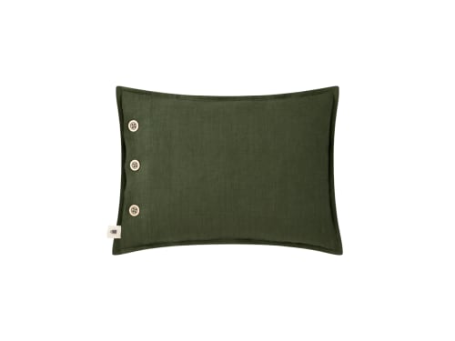 Easy Buttons Linen Cushion  30 x 40 cm in Moss Green