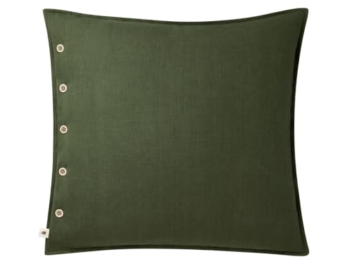 Easy Buttons Linen Cushion  60 x 60 cm in Moss Green