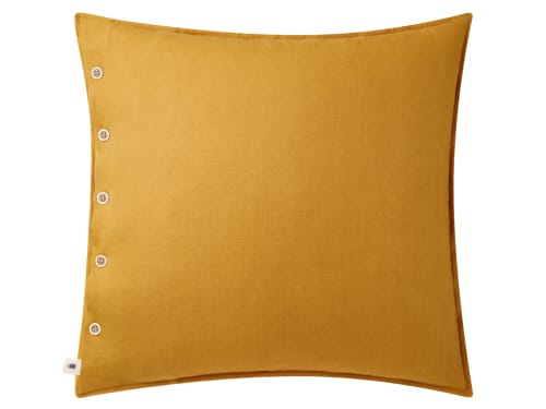 Easy Buttons Linen Cushion  60 x 60 cm in Ochre