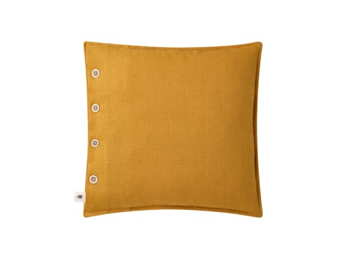 Easy Buttons Linen Cushion  43 x 43 cm in Ochre