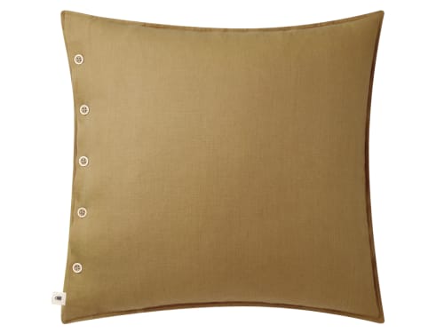 Easy Buttons Linen Cushion  60 x 60 cm in Olive