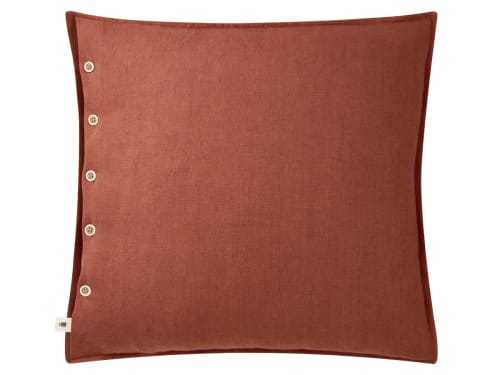 Easy Buttons Linen Cushion  60 x 60 cm in Terracotta