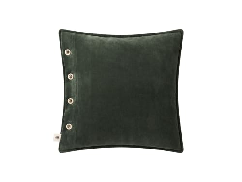 Easy Buttons Velvet Cushion 43 x 43 cm in Fir Green