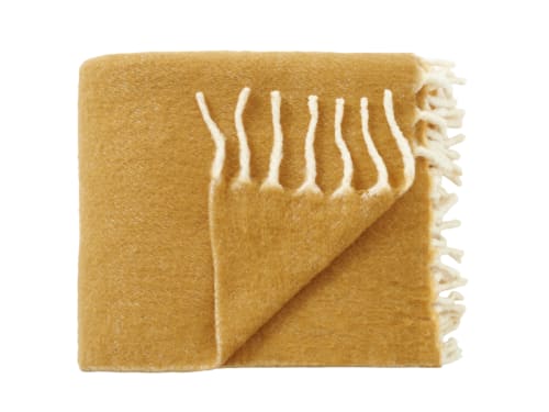Chunky Wool Blanket 170 x 180 cm in Ochre