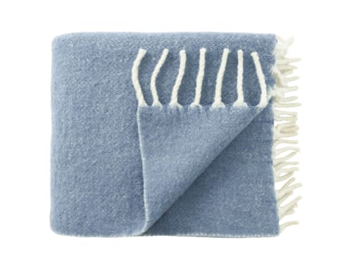 Chunky Wool Blanket 170 x 180 cm in Blue