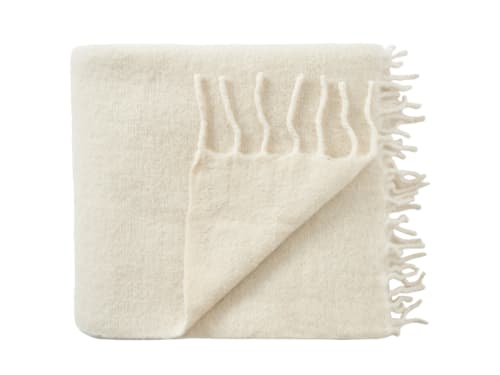 Chunky Wool Blanket 170 x 180 cm in Chalk