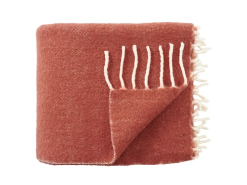 Chunky Wool Blanket 170 x 180 cm in Terracotta