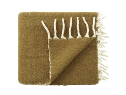 Chunky Wool Blanket 170 x 180 cm in Olive