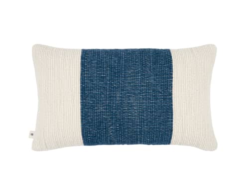 40x66 Knitty Stripe Wool Cushion in Leaky Pen - Blue