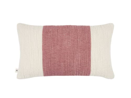 40x66 Knitty Stripe Wool Cushion in Strawberry Milkshake - Pink
