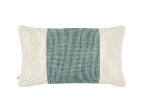 40x66 Knitty Stripe Wool Cushion in Pale Blue