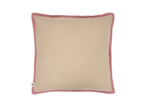 Bordy Edge Natural Linen Cushion 43x43 in Natural with Pink