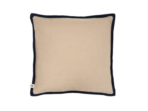 Bordy Edge Natural Linen Cushion 43x43 in Natural with Dark Blue