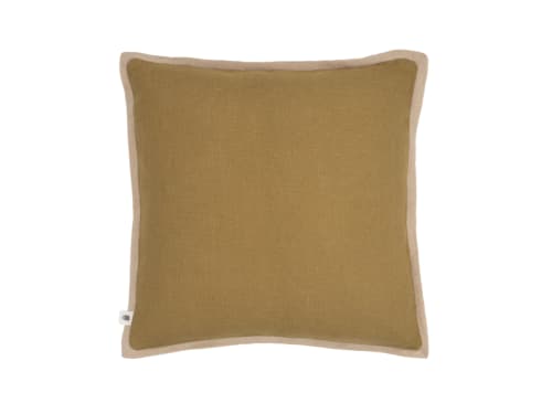 Bordy Edge Natural Linen Cushion 43x43 in Natural with Olive