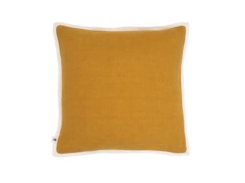 Bordy Edge Linen Cushion 43 x 43 cm in Ochre and Chalk