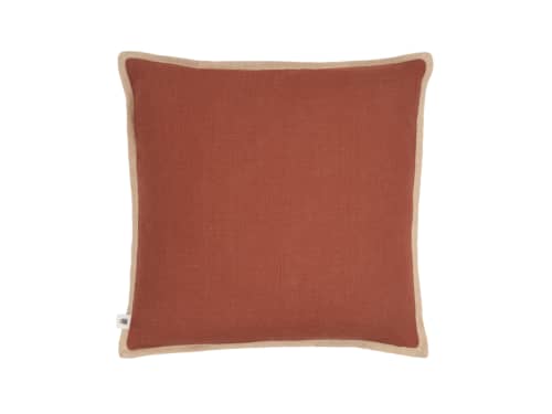 Bordy Edge Natural Linen Cushion 43x43 in Natural with Terracotta