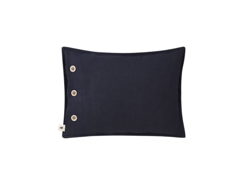 Easy Buttons Linen Cushion  30 x 40 cm in Dark Blue