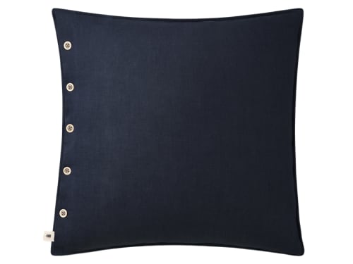 Easy Buttons Linen Cushion  60 x 60 cm in Dark Blue