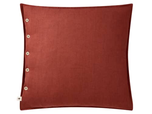 Easy Buttons Linen Cushion  60 x 60 cm in Dark Terracotta