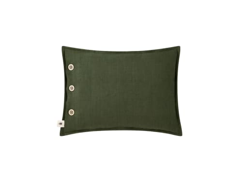 Easy Buttons Linen Cushion  30 x 40 cm in Moss Green