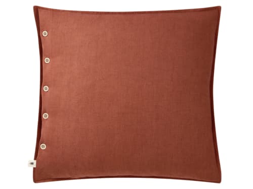 Easy Buttons Linen Cushion  60 x 60 cm in Terracotta