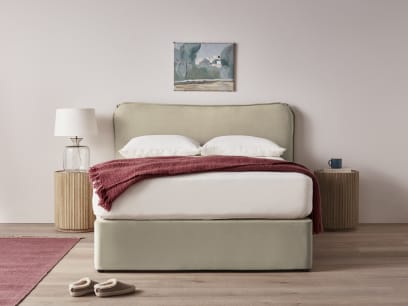 Pillow Talker Headboard in Tea Dunk Beige Slubby Twill