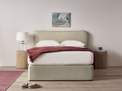 Pillow Talker Headboard in Tea Dunk Beige Slubby Twill
