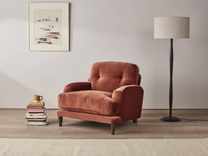 Sugar Bum Armchair in Broken Pot Orange Velvet