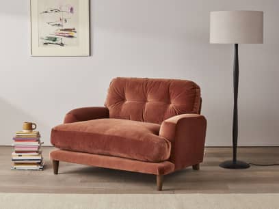 Sugar Bum Love Seat in Broken Pot Orange Velvet
