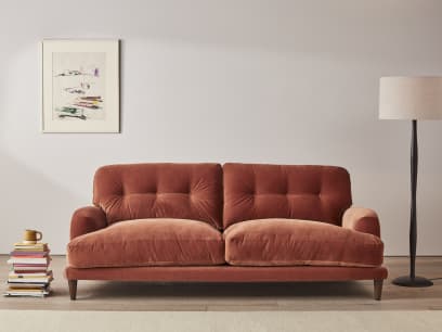 Sugar Bum Sofa in Broken Pot Orange Velvet