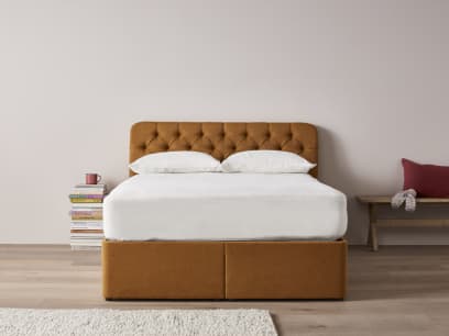 Bedlington Headboard in Treacle Tart Clever Slubby Linen