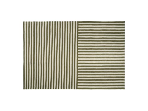 Double Stripey Wool Rug - 140cm x 200cm - Olive