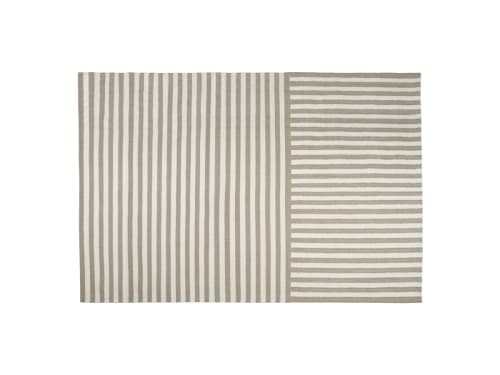 Double Stripey Wool Rug 200 X 300 cm in Taupe