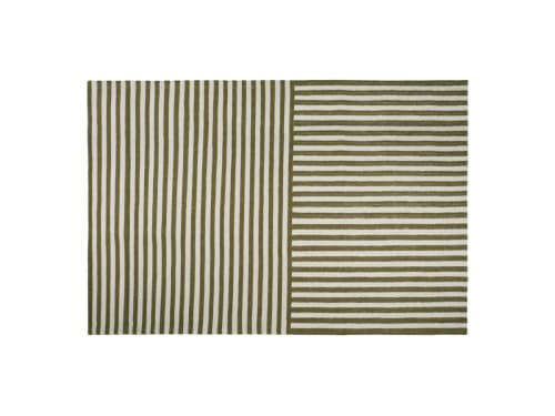 Double Stripey Wool Rug - 140cm x 200cm - Olive
