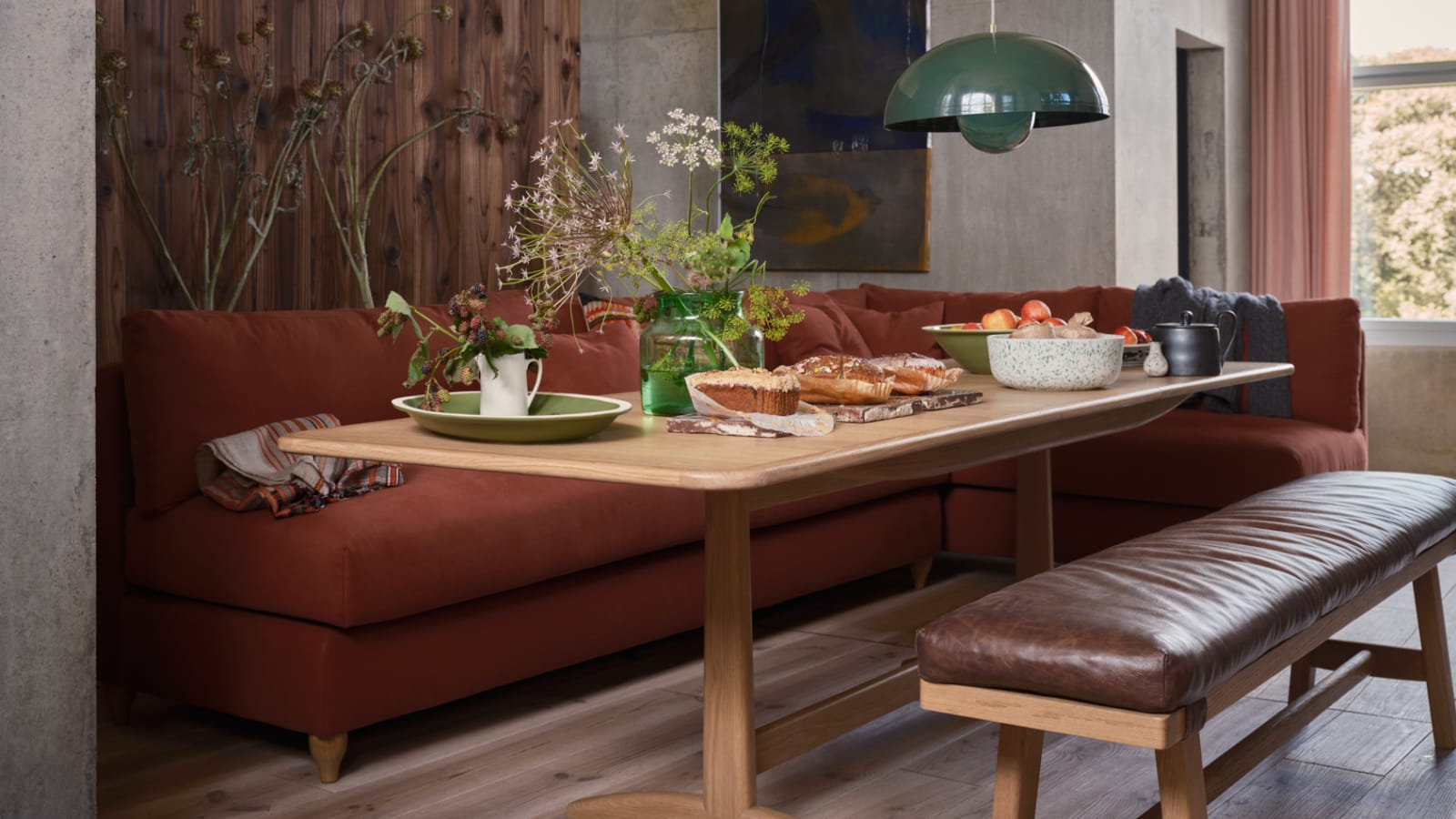 Groupie Sofa Bench with Shindig Table and Leather Budge Bench