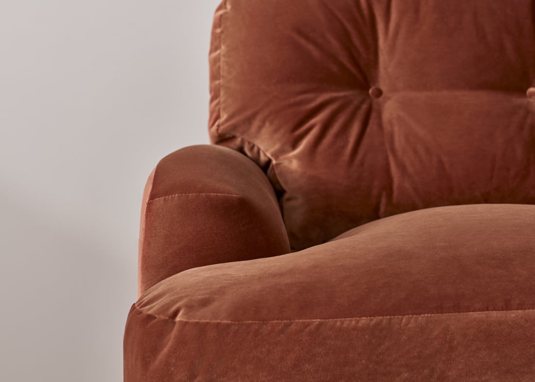 Sugar Bum Sofa in Broken Pot Orange Velvet