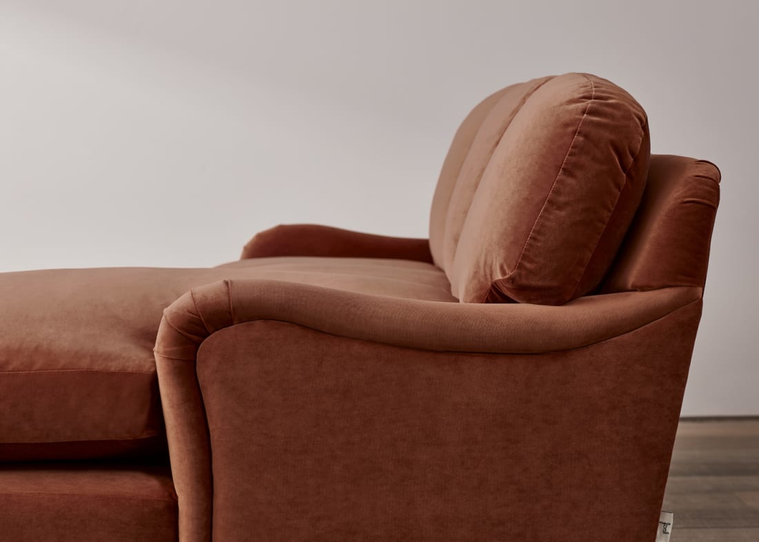 Jonesy Chaise Sofa in Broken Pot Orange Velvet