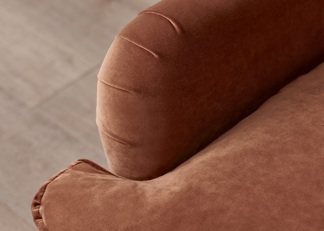 Jonesy Chaise Sofa in Broken Pot Orange Velvet