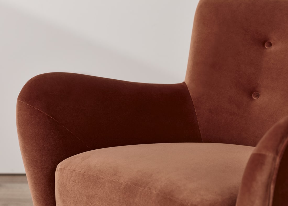 Chillback Accent Chair in Broken Pot Orange Velvet
