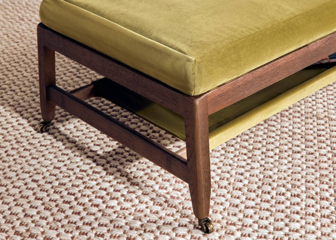 Slingshot Coffee Table in Pressed Olives Velvet and Dark Oak