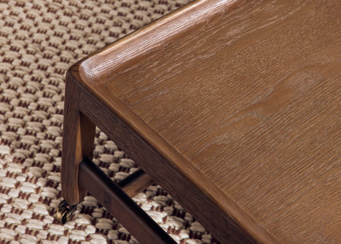 SLINGSHOT COFFEE TABLE DARK OAK PRESSED OLIVES VELVET 57
