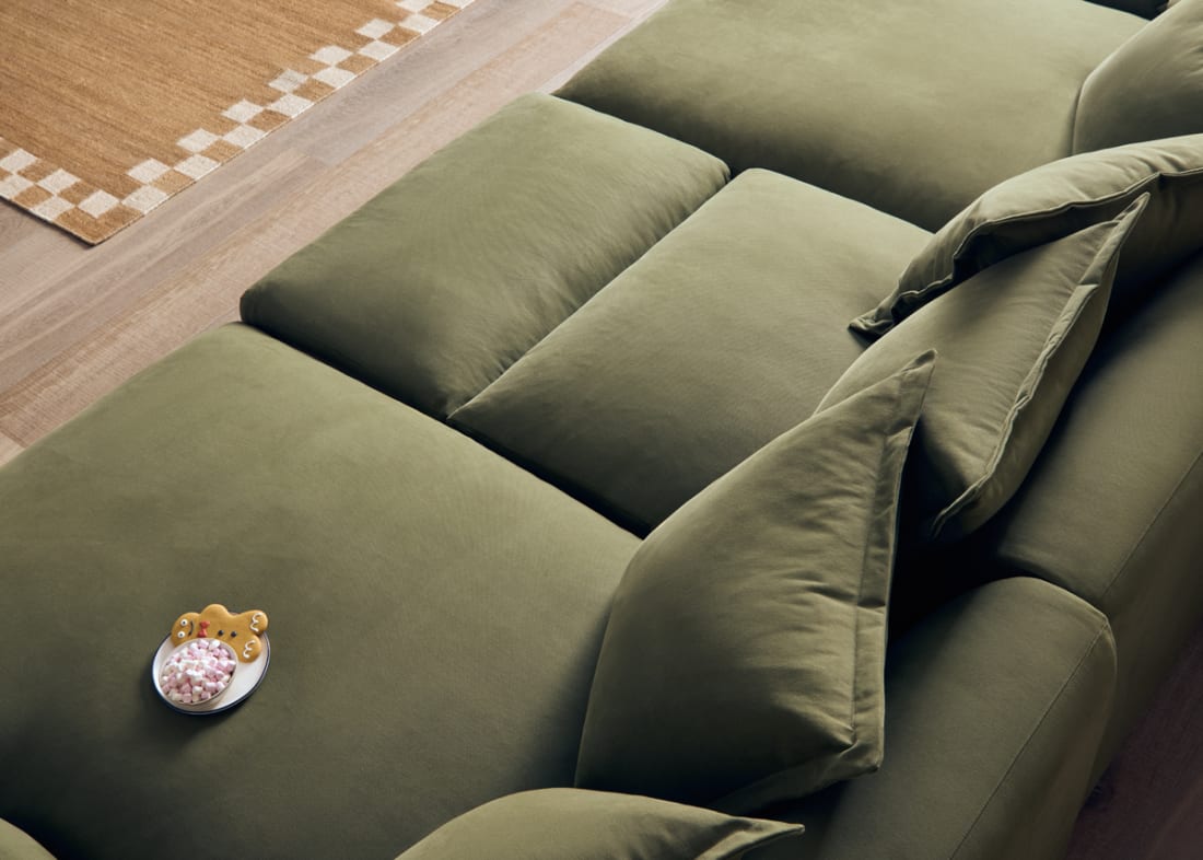 Wodge Chaise Movie Sofa in Waxed Jacket Green Linen