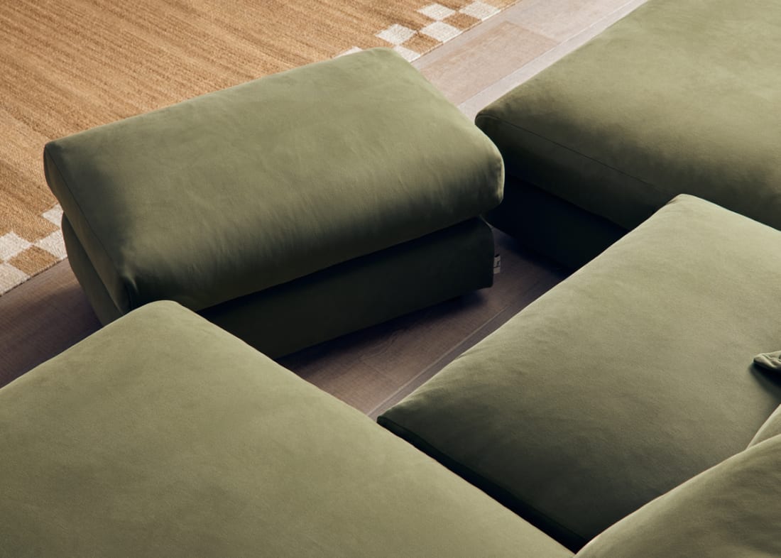 Wodge Chaise Movie Sofa in Waxed Jacket Green Linen