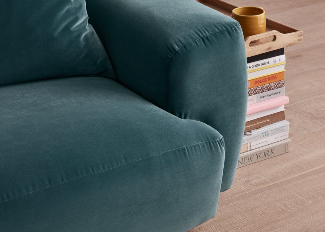 Squishblocks Modular Corner Chaise in Sopping Seagrass Teal Velvet