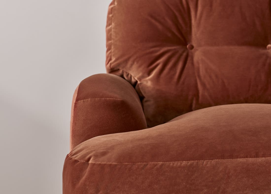 Sugar Bum Sofa in Broken Pot Orange Velvet