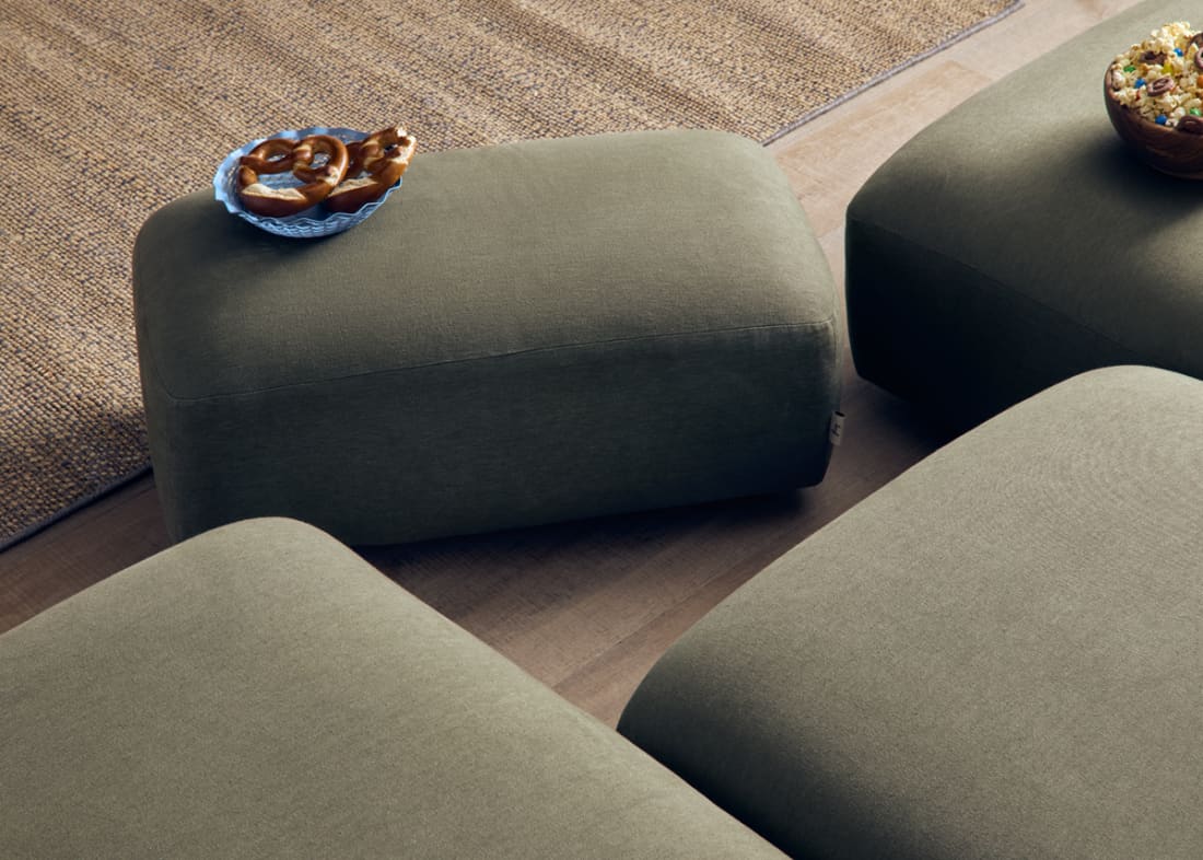 Squishblocks Chaise Cinema Sofa in Waxed Jacket Green Linen